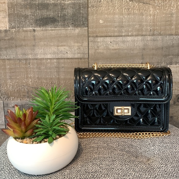 Handbags - Black Quilted Crossbody with gold chain